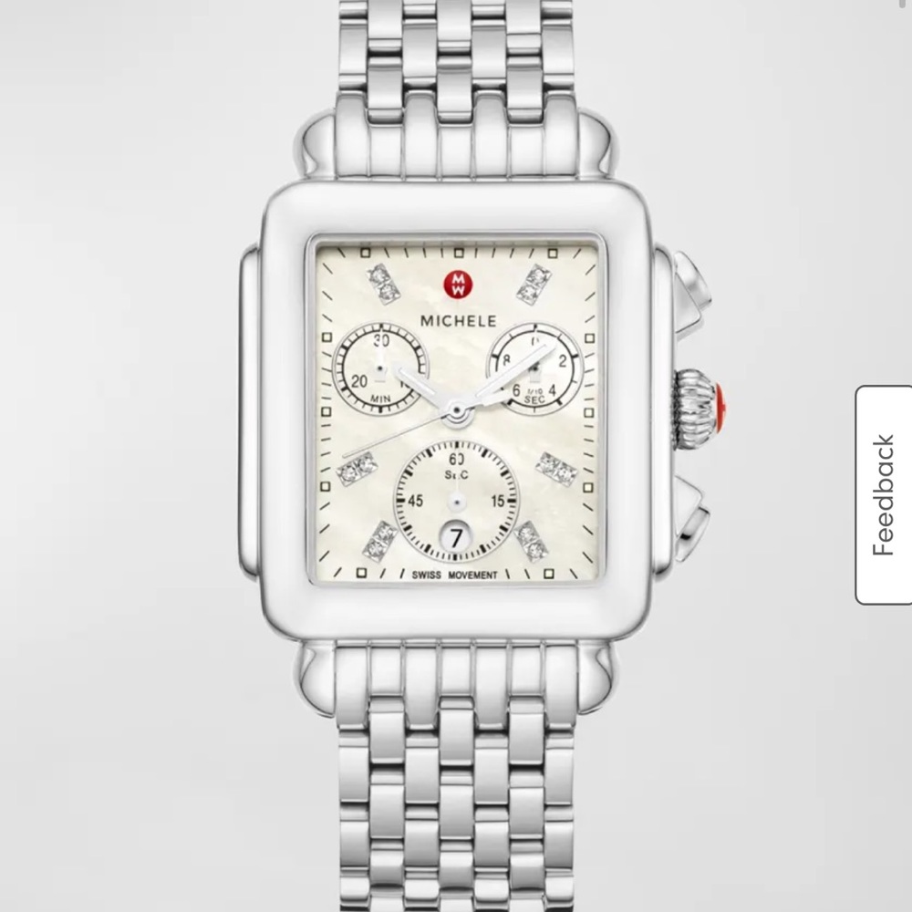 Michele Deco Stainless Steel Diamond Detail Watch - Silver